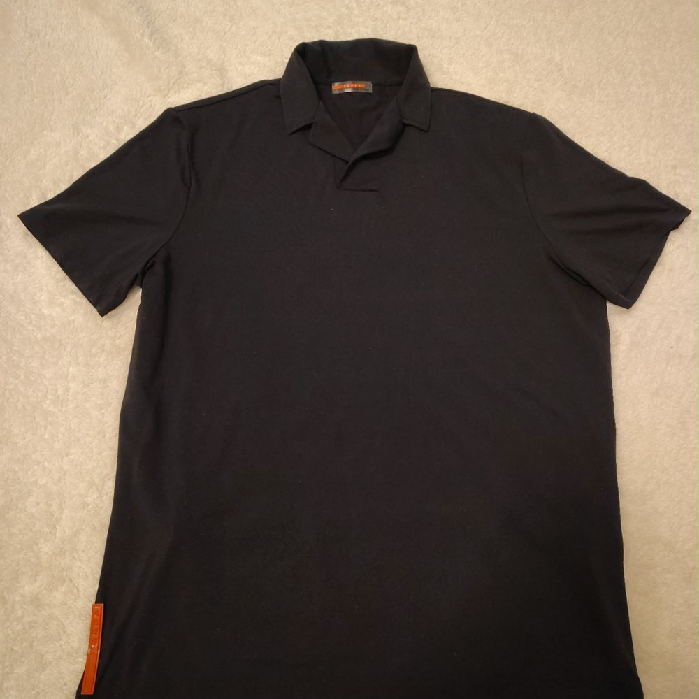 PRADA Men’s T Shirt Black Short Sleeve Polo Small Back Pocket Made In Italy  XL.